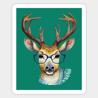 Cute Deer with Glasses Watercolor Artwork Magnet